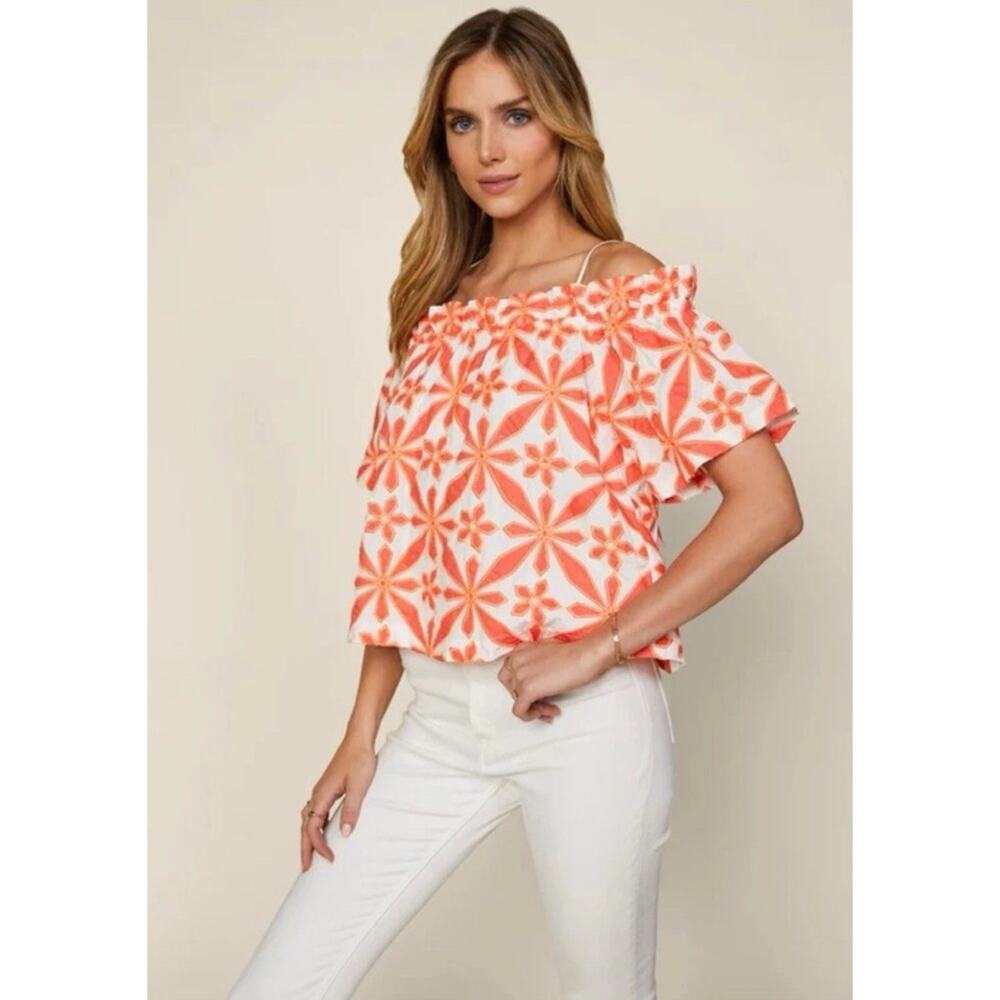 NWT SKIES ARE BLUE Orange Floral Off-Shoulder Top